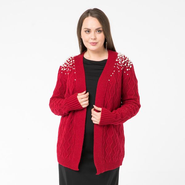 Cardigan, short, red